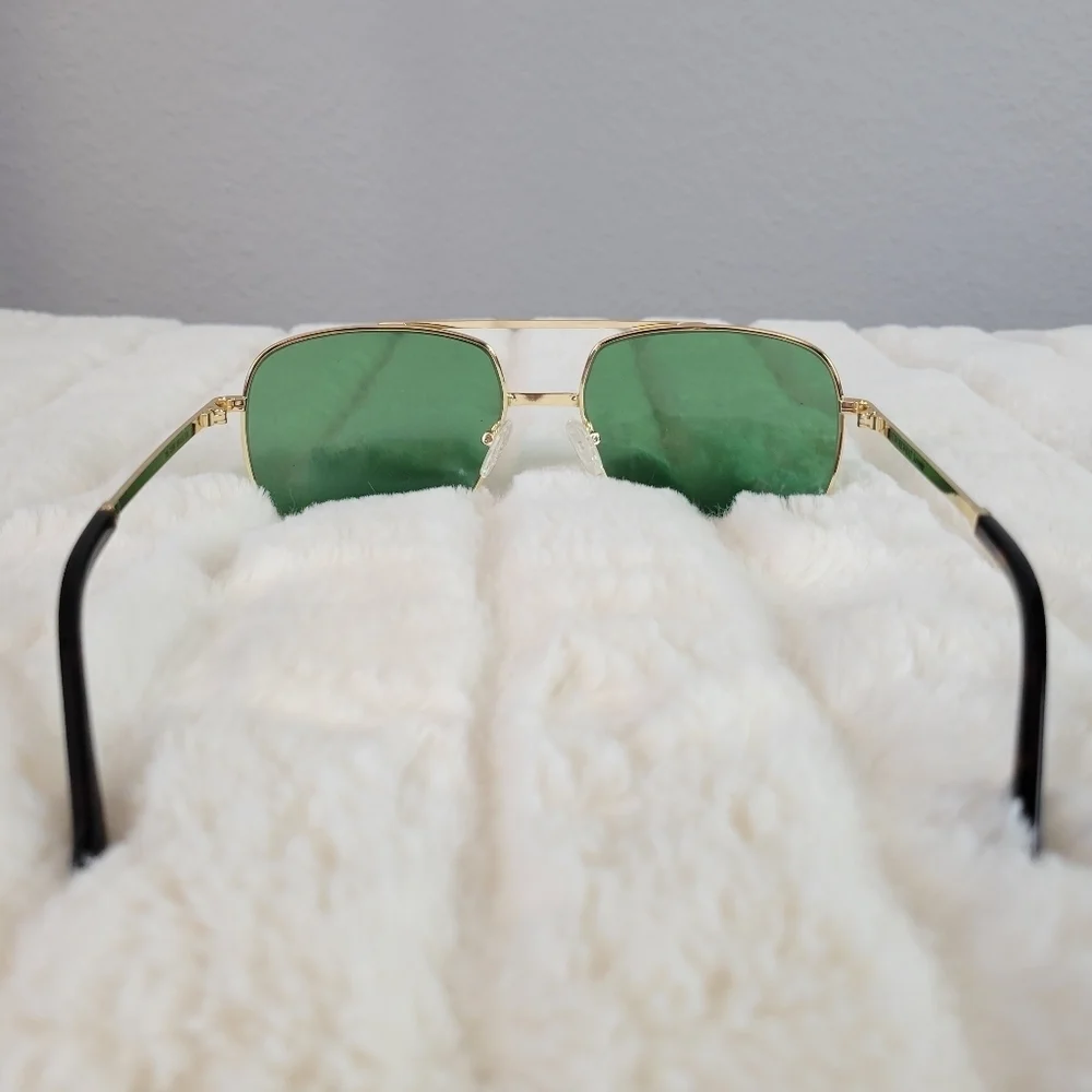 WE WORE WHAT // ltd ed square gold metal frame green lens sunglasses